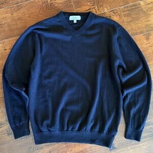 Turnbury Extra Fine Merino Wool Sweater Men’s Size L V-neck Black Preppy
